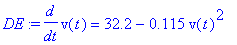 DE := diff(v(t),t) = 32.2-.115*v(t)^2